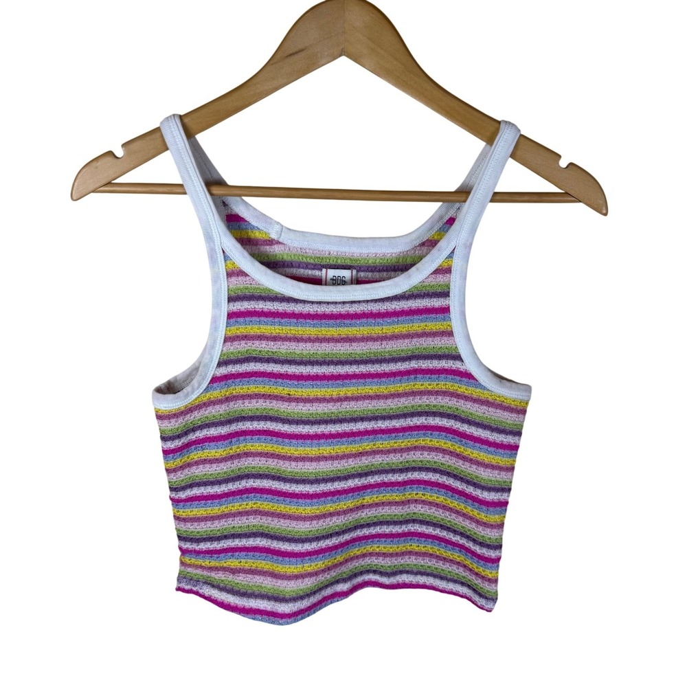 BDG Y2k Striped Tank Top Womens Large Multi Color Retro Cropped Knit Camisole